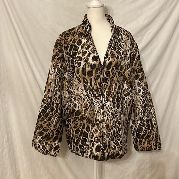 Chico's Weekends Animal Print Lightweight Fall Zip Front Jacket Sz 3 - Picture 1 of 11